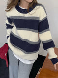 Color Block Striped Knit Sweater- Outfit