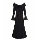 Women's Dress 2025 New Fashion Elegant Sexy One-Word Shoulder Lace