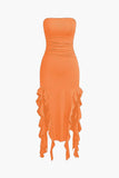 flounce hem maxi dress with ruched