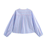New Bow Trim Striped Silk Collar Shirt