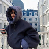 Removable Puffer Hoddie Patchwork Zipper Jacket- Outfit