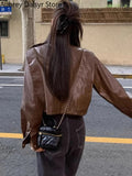 Cropped Leather Jacket Women Streetwear Moto Biker Zipper Leather Jacket Winter Punk Vintage Casual Blazer Leather