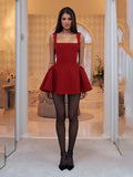 Women Elegant Square Neck A-line Evening Mini Dresses Banquet Sleeveless Backless High Waist Dress Lady Summer Party Vestidos 211-1-Outfit