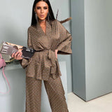 Zingj New Spring / Summer 2023 Can Wear Satin Pajamas Cardigan Lace Print Loose Suit Home Clothes-Outfit