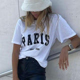 Letter Print Washed T-shirt Tops Women Summer Round Neck Loose Tees Basic Fashion Casual Cotton Streetwear Tops