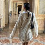 Sexy Fishnet See Through Oversize Sweater Women Elegant Casual Outerwear Korean Fashion Jumper Retro Pullovers