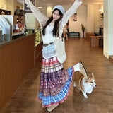 Boho Plaid Patchwork Long Skirt- Outfit