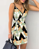 Sexy Women's Summer Mini Bodycon Cami Dresses Casaul V Neck Tropical Print Tied Detail Sleeveless Open Back Wrap