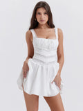 White Lace Patchwork Mini Dress-Outfit
