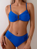 2025 New Solid Color Sexy Bikini Wrinkled Air Split Body Swimsuit Suit