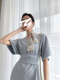 New Women Short Sleeve Office Lady Elegant Vestidos Femme Clothes Midi Slim Solid Lace Up