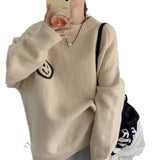 Zingj Department Minority 23 Years Autumn Winter New College Wind Loose Color Smiling Face Sweater Sweater Coat Female-Outfit