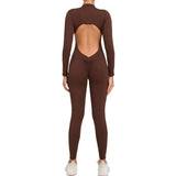 Zingj Zipper Long Sleeve Nude Yoga Jumpsuit Women Wear Fitness Sports Pants Tights-Outfit