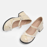 French Mary Jane Shoes Soft Leather Thick-Cut Pearl Single Shoes With Skirt Fairy Style Women's