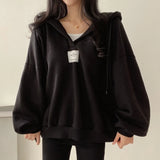 V-Neck Solid Color Oversized HoodieOutfit