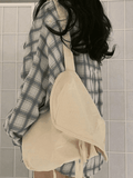 Checkered Puff Sleeve Button Blouse- Outfit