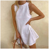 Dress Women Summer Fashion Solid O Neck Sleeveless Party Dress Women Casual Loose Ladies Mini Dress