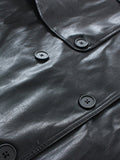 Autumn Long Oversized Black Faux Leather Trench Coat for Women Raglan Long Sleeve Double Breasted Brown Korean