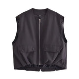 2024 Fall Season New Women's Street Fashion Pleated Hem Cotton Vest W063 2771-Outfit