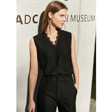 Minimalism Spring Suit Office Lady Blazer Set Women Lace Vneck Tanks High Waist Women Pants Female Shorts Outfits