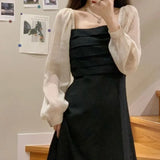 Zingj Plus-Size Temperament Dress Female Fat MM Square Collar Gentle Wind French Tea Break Skirt Closed Waist Show Thin Fairy Skirt-Outfit