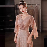 Glid Evening Dress Light Luxury Small Chinese Feng Shui Ink Painting Annual Dress Birthday Host Performance Dress