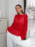 Knitted Jersey 2025 Spring And Summer New Female Perspective Thin Round Collar Horn Sleeve Knit