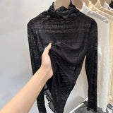 Zingj Air Fluttering Jacket Pleated Wood Ear Net Gauze Bottom Clothes Female Ultra Thin Perspective Pile Collar Lace Unlined Upper