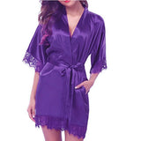 Women Night Gown Satin Robe Bathrobe Satin Nightgown Halt Sleeve Pajamas Lingerie Night Mini Dress Lace Sexy Sleepwear hot