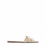 ZARZ Sandals Women's Flat Bottom 2022 Summer New Leather Cross Decoration Flat-Heeled Sandals Beige Lazy Slippers Women