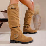 Large Women's Shoes Folded Women's Boots Belt Buckle But Knee Pile Boots Coarse And Fashion