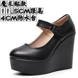 High-Slope Single-Shoe Round Cheongsam Shoes Shallow Walking Shoes Waterproof Table Thick-Soled Size 43 Magic Sticker Women's