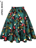 Animal Printed High Waist Women Pleated Retro Skirt Robe De Cocktail Leaf 50s 60s Swing Casual Pinup Skirts Summer