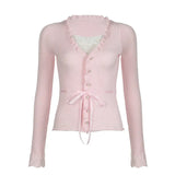 Aesthetic Fake Two Pieces Coquette Knitted CardiganOutfit