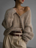Women Imitation Mink Velvet Knitted Cardigan Loose Long Sleeve Single Breasted Sweater 2023 Autumn Fashion Casual Lady