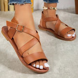 Zingj Sandals Female Summer 2023 New Round-Head Solid Color One-Line Buckle To Wear Plus-Size Women's