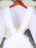 Ruffle Dress For Women 2023 Lace Female Long Sleeves Robe High Waist Beachwear Elegant Deep V Cover up Cut Out