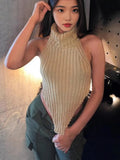 Women's Triangle Irregular Vest Pure Sexual High-Collar Knitted Back Sleeveless Top