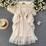 Zingj Industry Three-Dimensional Flower Net Gauze Temperament Standing Collar Lantern Sleeves High Waist Show Thin Sling Two Set Fairy