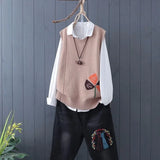 and Art Fan Knitted Sweater Vest Female Sleeveless Embroidery Lazy Maple Bottoming Sweater Vest Women Pullover