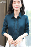 Silk Shirts Women Embroidery Lace Shirt Woman Long Sleeves Blouses Women Satin Silk Shirts Womens Tops White Shirts