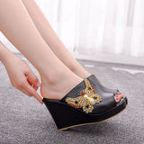 Drill Bow Bow Fish Mouth Slope With Large-Size Cold Slippers Waterproof Table Roman Sandals New