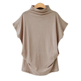 Solid Loose Tee Shirt Korean Harajuku Oversized Pullover Batwing Short Sleeve Turtleneck T Shirt Elegant Tops