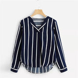Long Sleeve V Neck Irregular Stripe Shirt Women Casual Tops And Blouses chemise femme camisas mujer women