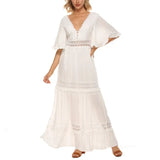 2022 Summer Women Long Chiffon Dress White Lace Sexy Maxi Tunic Beach Dress Holiday