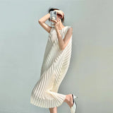 Folded Women's High-Quality Water Year Round Folding Curd Dress Daily Commuting Fashion Sleeveless Long
