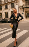 Sexy Temperament V-Neck Snake-Shaped Accessory Long-Sleeved PU Leather Ass Leather Dress Autumn And Winter New