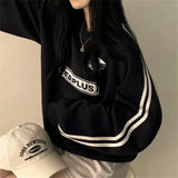 Vintage Logo Print Striped Sleeve SweatshirtOutfit