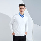 Zingj And Winter New Men's V Collar Loose Large Size Gentleman Sleeve Long Sleeve Sweater Middle-Aged Knit Chicken Heart Collar Bottom Shirt-Outfit