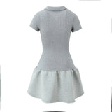Short Sleeve Collar Ribbed MIni Dress-Outfit